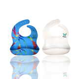 Alasmo Silicone Baby Bibs Feeding Kids Boys Girls Babies Toddler BPA Free Set Of 2 (Blue Tie Dye /Cream Solid Color)