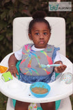 Alasmo Silicone Baby Bibs Feeding Kids Boys Girls Babies Toddler BPA Free Set Of 2 (Grey Tie Dye /Green Solid Color)