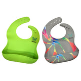Alasmo Silicone Baby Bibs Feeding Kids Boys Girls Babies Toddler BPA Free Set Of 2 (Grey Tie Dye /Green Solid Color)